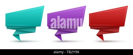 Color origami banners. Vector illustration. Origami speech bubbles isolated Stock Vector