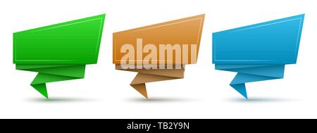 Color origami banners. Vector illustration. Origami speech bubbles isolated Stock Vector