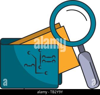 Magnifying glass looking cryptocurrency wallet symbol Stock Vector