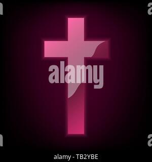 Neon glowing Christian Cross. Vector illustration. Glowing bright red Church Cross Stock Vector