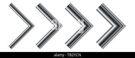 Set of chrome glossy arrows. Vector illustration. Arrows collection isolated Stock Vector