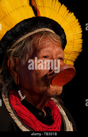 Portrait of Brazil's indigenous chief Raoni Metuktire, Lyon, France Stock Photo