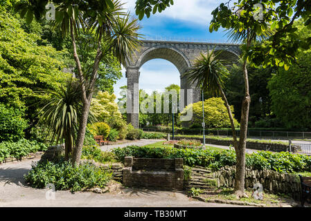 The Grade II listed Trenance Railway Viaduct in Newquay in Cornwall. Stock Photo