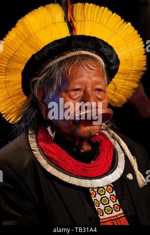 Portrait of Brazil's indigenous chief Raoni Metuktire, Lyon, France Stock Photo