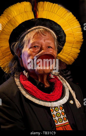 Portrait of Brazil's indigenous chief Raoni Metuktire, Lyon, France Stock Photo