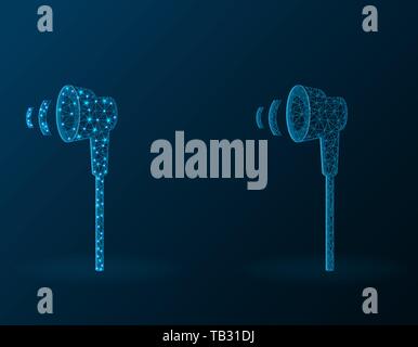 Headphones low poly design, polygonal audio equipment vector illustration Stock Vector