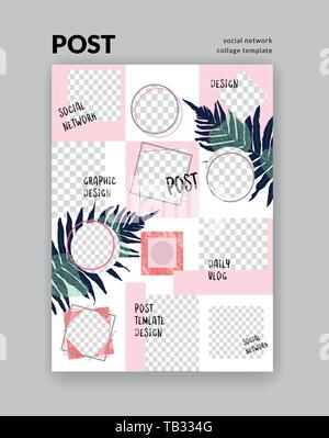 Bckgrounds for social network post. Set of editable square post frame templates.Vector cover Stock Vector