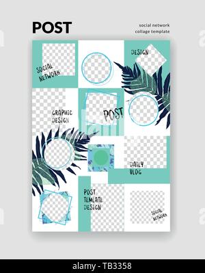 Bckgrounds for social network post. Set of editable square post frame templates.Vector cover Stock Vector