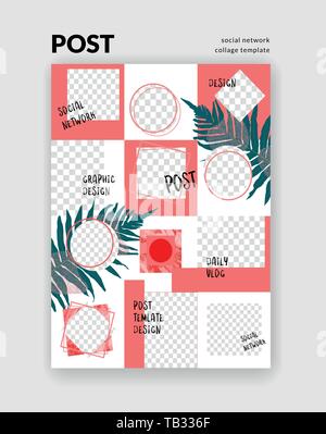 Bckgrounds for social network post. Set of editable square post frame templates.Vector cover Stock Vector