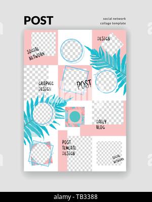 Bckgrounds for social network post. Set of editable square post frame templates.Vector cover Stock Vector
