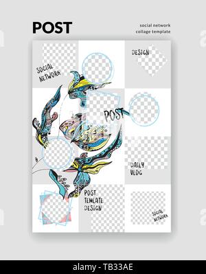 Bckgrounds for social network post. Set of editable square post frame templates.Vector cover Stock Vector