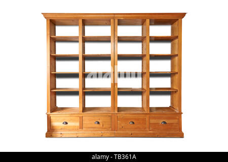 Empty double  wooden library isolated on white with clipping path Stock Photo