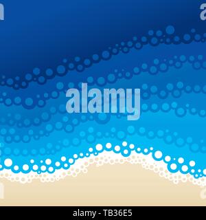 Vector illustration. Beach background with waves and sand. Upper view. Stock Vector