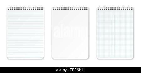 Realistic blank pages notebook template with spiral. Vector mockup notebooks with lines for writing or sketching. Stock Vector