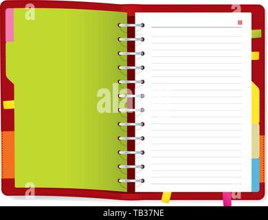 Vector illustration. Open agenda book with copy space and markers. Stock Vector