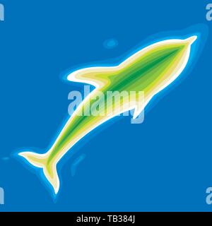 Vector illustration. Drawing of the map of an island with a dolphin silhouette. Stock Vector