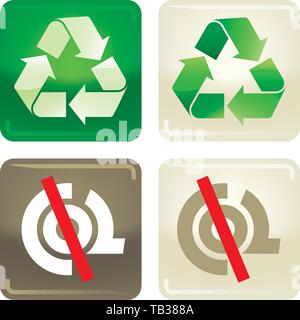 Vector illustration. Set of two ecology icons on buttons. Recycle symbol and co2. Stock Vector