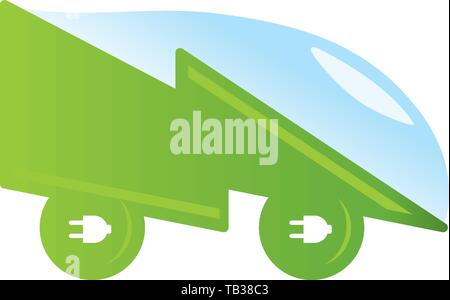 Vector illustration. Electric car icon with lightning and green color. Stock Vector