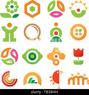 Vector illustration. Sixteen geometric form icons in soft colors. Stock Vector