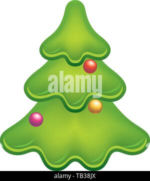 Vector illustration. Glossy christmas tree icon with gradations and balls. Stock Vector