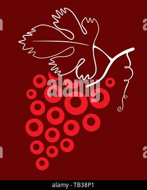 Vector illustration. Grape symbol in red tones with leaf in white. Stock Vector
