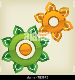 Vector illustration. Green gears technology. Nature cogs or clean tech. Stock Vector