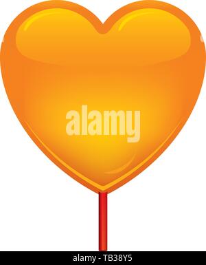 Vector illustration. Heart candy icon in orange. Lollipop in shiny style. Stock Vector