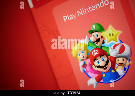 Closeup on elements of Nintendo site photographed from the site screen. Stock Photo