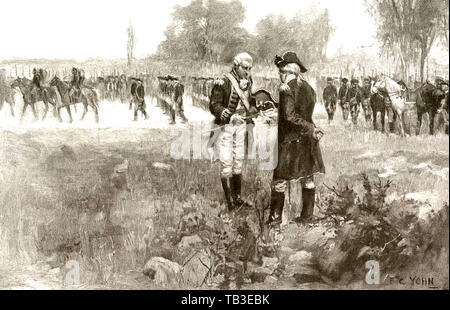 GENERAL JOHN BURGOYNE surrenders his sword at Saratoga on 17 October 1777 Stock Photo