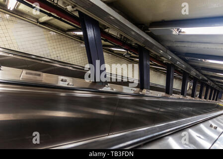 Escalator in subway station as abstract background in New York City, USA Stock Photo