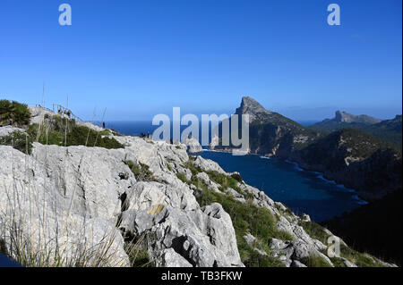 04.01.2019, Formentor, Majorca, Spain - Panoramic view from the panorama terrace Punta de la Nao on the way to Cap de Formentor to the surrounding roc Stock Photo