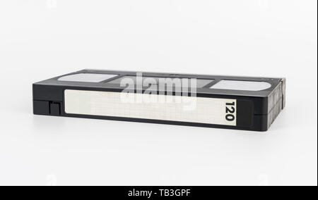 Video tape with blank label isolated on white Stock Photo