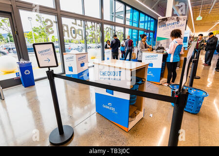 Interior of a Decathlon sports and sporting equipment store Stock