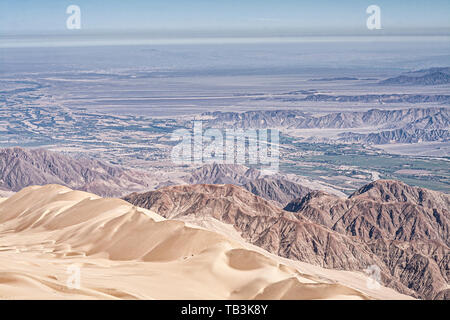 Peruvian desert around the city of Nasca, viewed from Cerro Blanco. Nasca, Department of Ica, Peru. Stock Photo