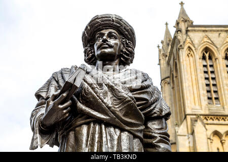 Sculpture of Raja Ram Mohan Roy in front of the Bristol Cathedral, Bristol, UK Stock Photo