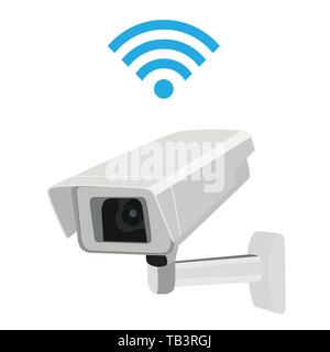 CCTV security surveillance camera and Wi-Fi symbol Stock Vector