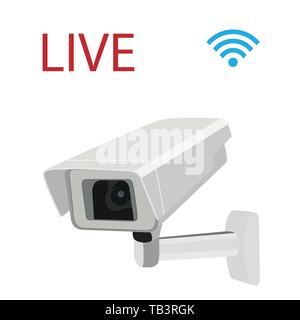 CCTV security surveillance camera, LIVE and Wi-Fi symbol Stock Vector