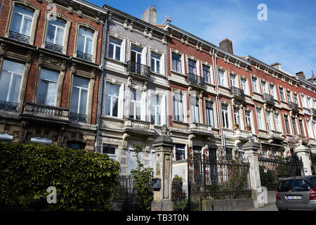 03.04.2019, Brussels, Brussels, Belgium - Historical houses in the centre of Brussels. The terraced houses are built in Victorian style. 00R190403D142 Stock Photo