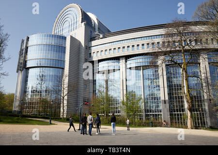 01.04.2019, Brussels, Brussels, Belgium - View of the European Parliament from Leopoldpark. The part of the parliament named after Paul Henri Spaak ca Stock Photo