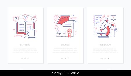 Online education - set of line design style vertical web banners Stock Vector
