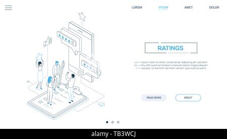 Company ratings - line design style isometric web banner Stock Vector