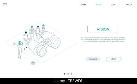 Business vision - line design style isometric web banner Stock Vector
