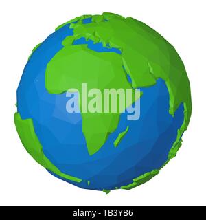 Polygonal icon of Africa on globe with green continent and blue water looks like origami paper object Stock Vector