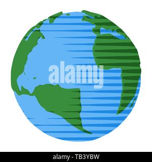 Earth with USA on foreground in abstract comic style with stripes and contrast colors of land and water Stock Vector