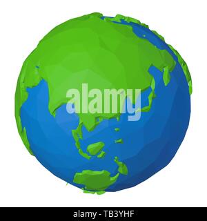 Low poly Asia and Australia on simple 3d globe with modern geometric polygonal shapes Stock Vector