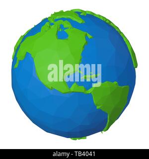 USA, Canada and Mexico on 3d globe polygonal illustration in modern low poly style Stock Vector