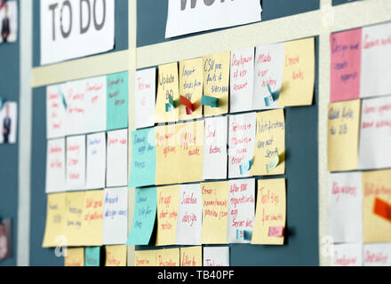 Scrum task board with stickers on wall in office Stock Photo