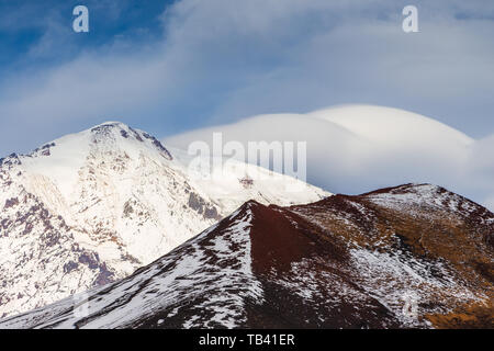 Snow- capped Mount volcanoes, volcanic massive, one of the volcanic complex on the Kamchatka Peninsula in the far east of Russia. Pacific ring fire. Stock Photo