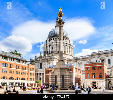 Paternoster Square and column, the dome of St Paul's Cathedral in the background, City of London, UK Stock Photo