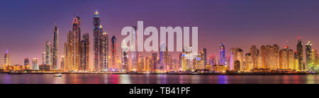 Dubai Marina bay view from Palm Jumeirah, UAE Stock Photo